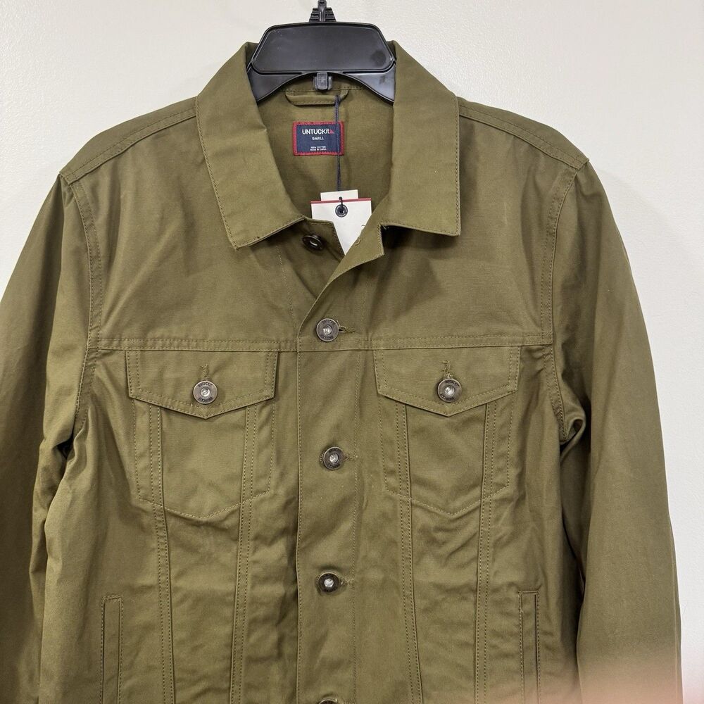 UNTUCKIT Men's Small Olive Green Rizzo Waxed Lightweight Utility Jacket New Tags - Picture 2 of 7